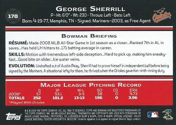 2009 Bowman - Gold #178 George Sherrill Back
