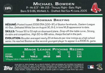 2009 Bowman - Gold #194 Michael Bowden Back