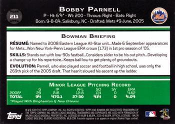 2009 Bowman - Gold #211 Bobby Parnell Back