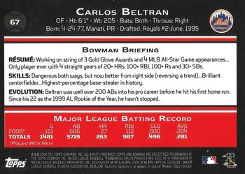 2009 Bowman - Gold #67 Carlos Beltran Back