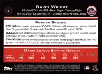 2009 Bowman - Orange #1 David Wright Back