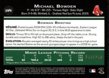 2009 Bowman - Orange #194 Michael Bowden Back