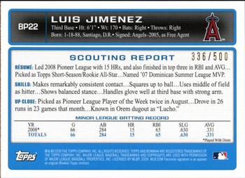 2009 Bowman - Prospects Blue #BP22 Luis Jimenez Back