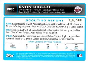 2009 Bowman - Prospects Blue #BP35 Evan Bigley Back