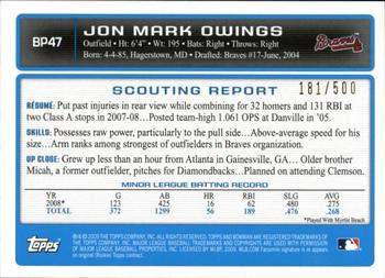 2009 Bowman - Prospects Blue #BP47 Jon Mark Owings Back