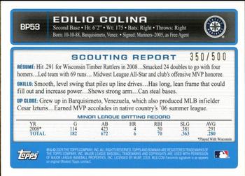2009 Bowman - Prospects Blue #BP53 Edilio Colina Back