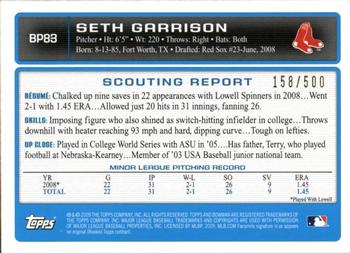 2009 Bowman - Prospects Blue #BP83 Seth Garrison Back