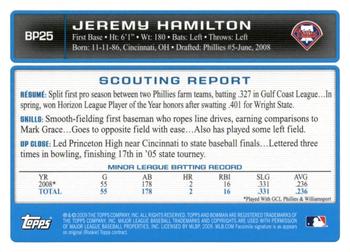 2009 Bowman - Prospects Gold #BP25 Jeremy Hamilton Back