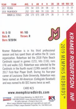 2019 Choice Memphis Redbirds #23 Kramer Robertson Back