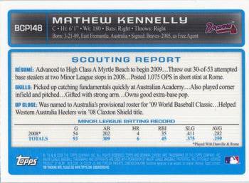 2009 Bowman Chrome - Prospects #BCP148 Mathew Kennelly Back