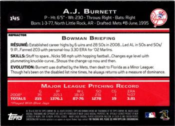 2009 Bowman Chrome - Refractors #145 A.J. Burnett Back