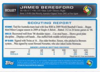 2009 Bowman Chrome - WBC Prospects #BCW27 James Beresford Back