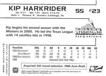 2000 Grandstand San Antonio Missions #23 Kip Harkrider Back