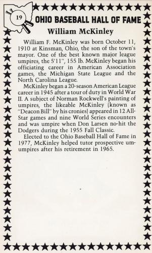 1982-91 Ohio Baseball Hall of Fame #19 William McKinley Back