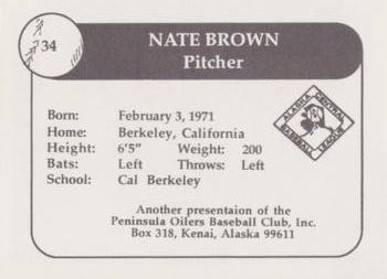 1992 Peninsula Oilers #9 Nate Brown Back