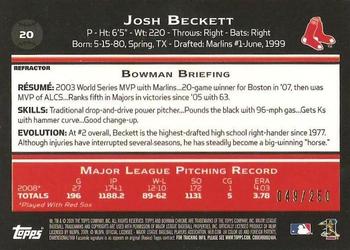 2009 Bowman Chrome - X-Fractors #20 Josh Beckett Back