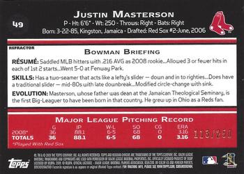 2009 Bowman Chrome - X-Fractors #49 Justin Masterson Back