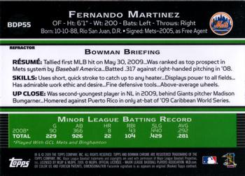 2009 Bowman Draft Picks & Prospects - Chrome Blue Refractors #BDP55 Fernando Martinez Back