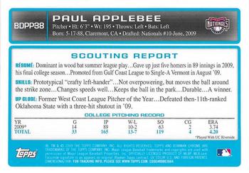2009 Bowman Draft Picks & Prospects - Chrome Prospects #BDPP38 Paul Applebee Back