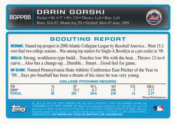 2009 Bowman Draft Picks & Prospects - Chrome Prospects #BDPP66 Darin Gorski Back