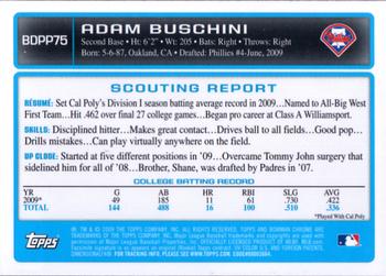 2009 Bowman Draft Picks & Prospects - Chrome Prospects #BDPP75 Adam Buschini Back