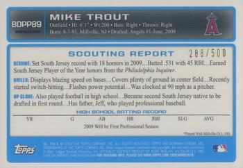 2009 Bowman Draft Picks & Prospects - Chrome Prospects Refractors #BDPP89 Mike Trout Back