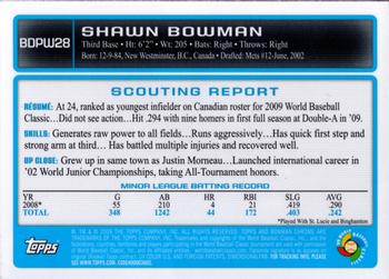 2009 Bowman Draft Picks & Prospects - Chrome WBC Prospects #BDPW28 Shawn Bowman Back