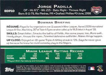 2009 Bowman Draft Picks & Prospects - Gold #BDP10 Jorge Padilla Back
