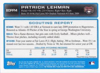 2009 Bowman Draft Picks & Prospects - Prospects #BDPP14 Patrick Lehman Back