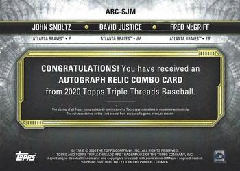2020 Topps Triple Threads - Triple Threads Autograph Relic Combo Gold #ARC-SJM John Smoltz / David Justice / Fred McGriff Back