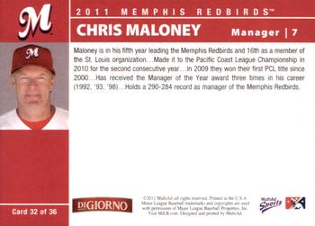 2011 MultiAd Memphis Redbirds #32 Chris Maloney Back
