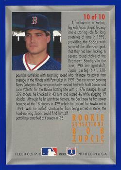 1993 Fleer - Rookie Sensations (Series Two) #10 Bob Zupcic Back