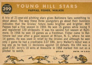 2009 Topps Heritage - 50th Anniversary Buybacks #399 Young Hill Stars (Milt Pappas / Jack Fisher / Jerry Walker) Back
