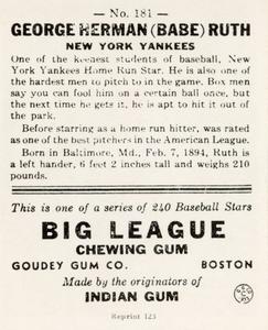 1976 TCMA Goudey Reprints #181 Babe Ruth Back