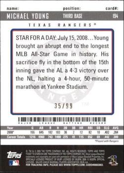 2009 Topps Ticket to Stardom - Blue #194 Michael Young Back