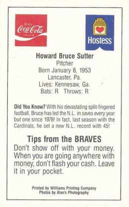 1985 Atlanta Braves Police #NNO Bruce Sutter Back