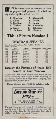 1914 Boston Garter (H813-2) #1 Tris Speaker Back
