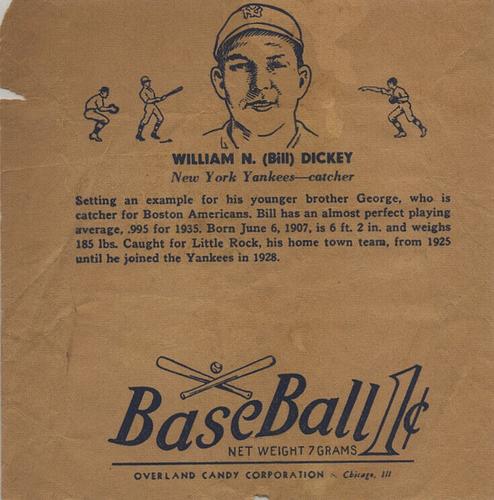 1936-41 Overland Candy (R301) #NNO Bill Dickey Front
