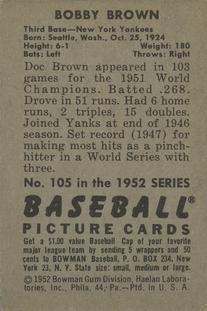 1952 Bowman #105 Bobby Brown Back