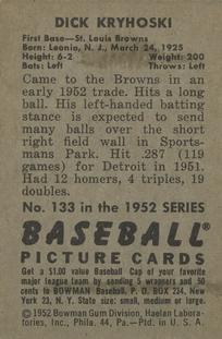 1952 Bowman #133 Dick Kryhoski Back