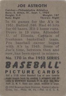 1952 Bowman #170 Joe Astroth Back
