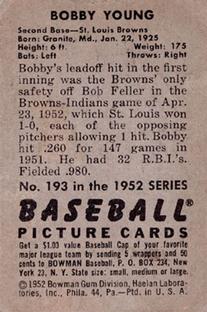 1952 Bowman #193 Bobby Young Back