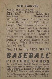 1952 Bowman #29 Ned Garver Back