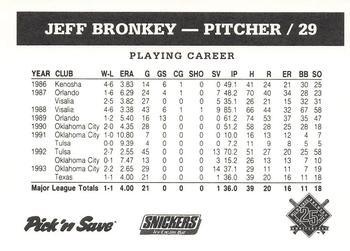 1994 Milwaukee Brewers Police - Eau Claire Police Department #NNO Jeff Bronkey Back