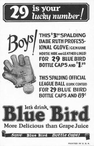 1933 Blue Bird Grape Soda #NNO Babe Ruth Back