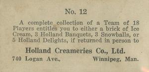1925 Holland Creameries Washington Senators #12 George Mogridge Back