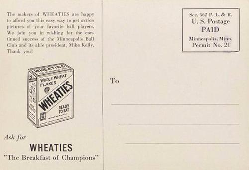 1933 Wheaties Minneapolis Millers #NNO Al Sheehan Back