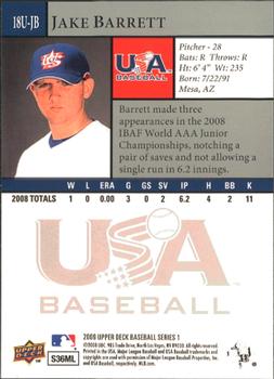 2009 Upper Deck - USA 18U National Team #18U-JB Jake Barrett Back