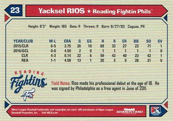 2017 Grandstand Reading Fightin Phils #NNO Yacksel Rios Back