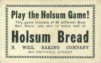1920-21 Holsum Bread D327 #NNO Bill Rariden Back